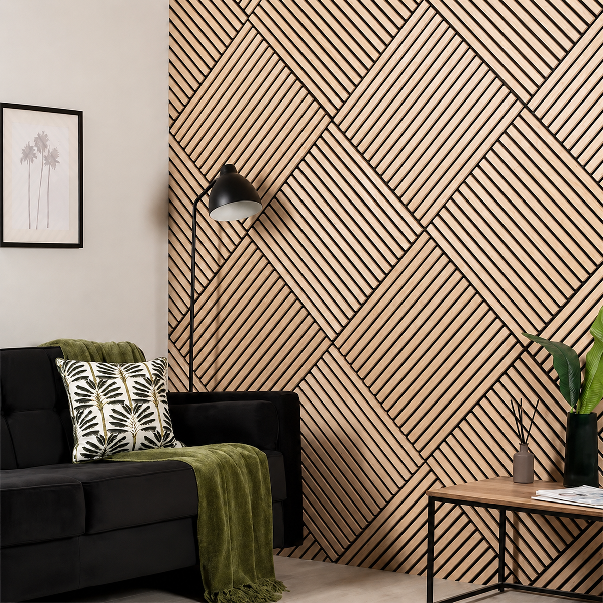 Panneau mural acoustique en bois – Transformez votre pièce en seulement 30 minutes – (70 cm x 70 cm)