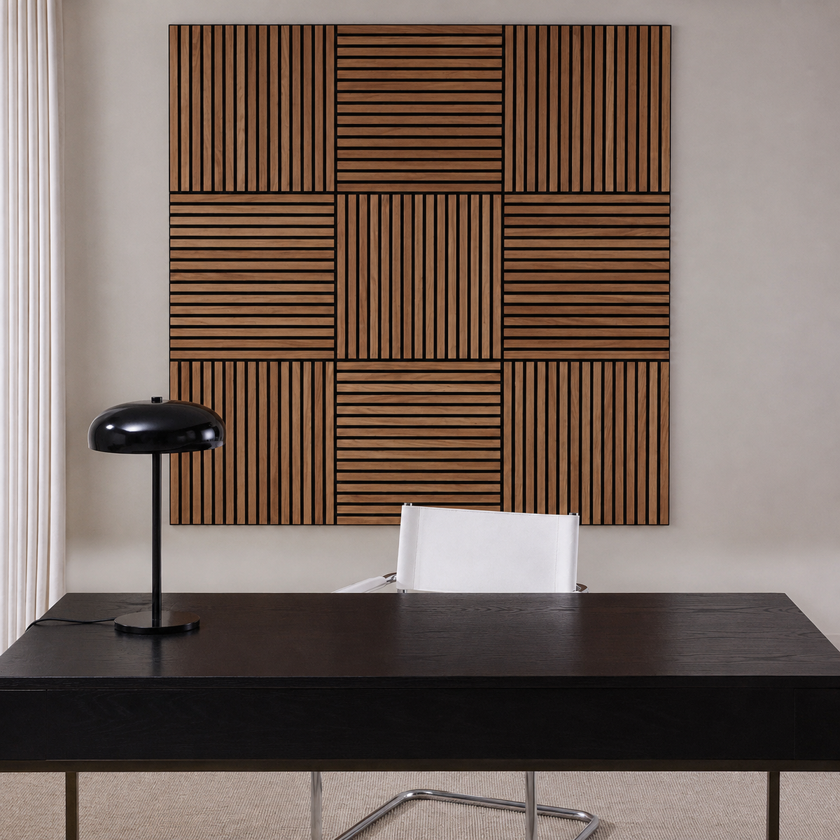 Panneau mural acoustique en bois – Transformez votre pièce en seulement 30 minutes – (70 cm x 70 cm)