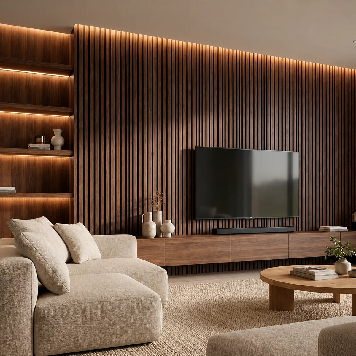 Panneau mural acoustique en bois – Transformez votre espace en seulement 30 minutes – (270 cm x 110 cm)