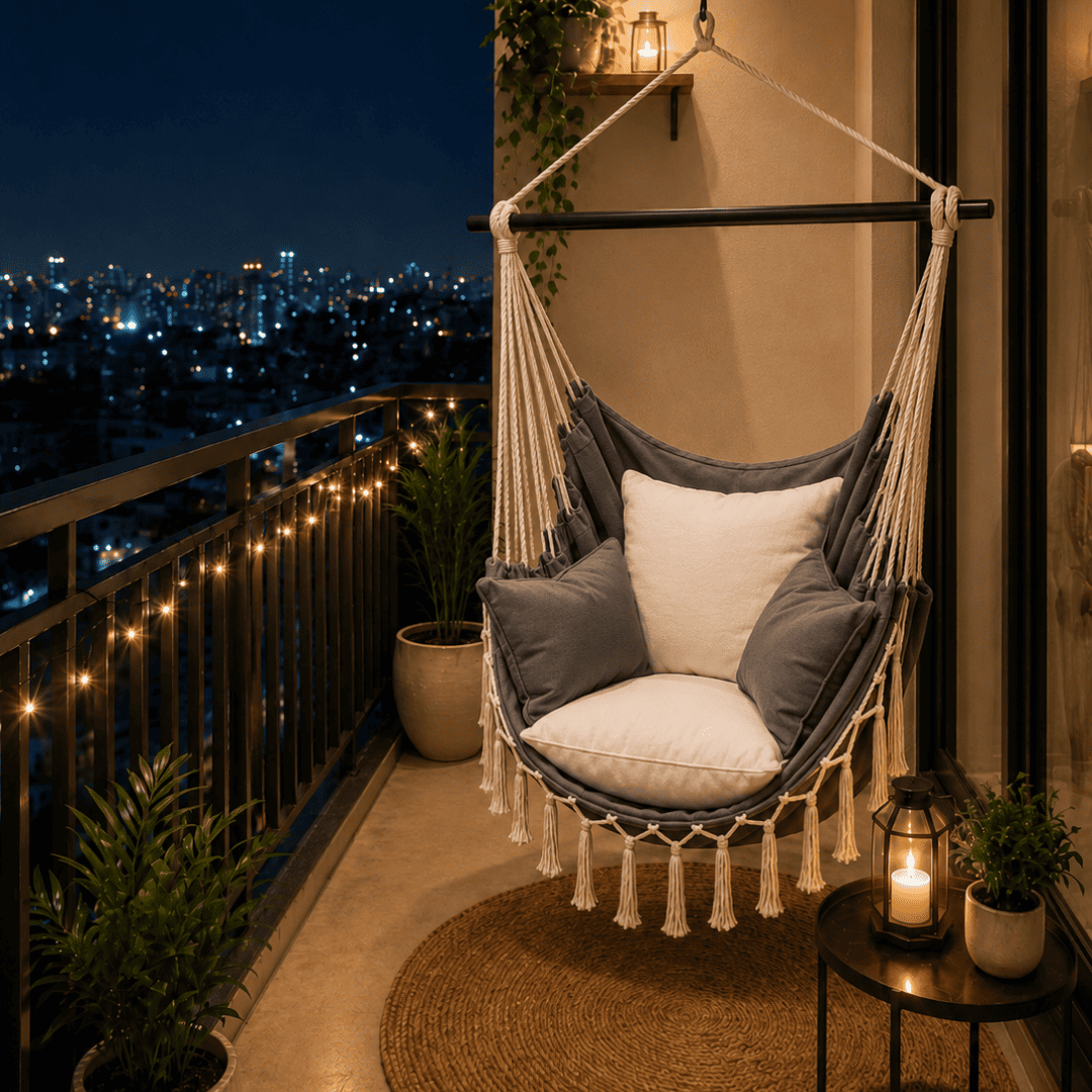 Chaise suspendue bohème avec coussins – Transformez votre espace en seulement 30 minutes – (100 cm × 130 cm)