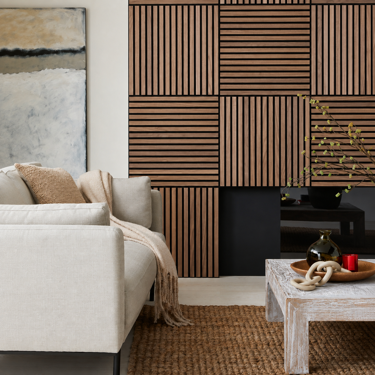 Panneau mural acoustique en bois – Transformez votre pièce en seulement 30 minutes – (70 cm x 70 cm)