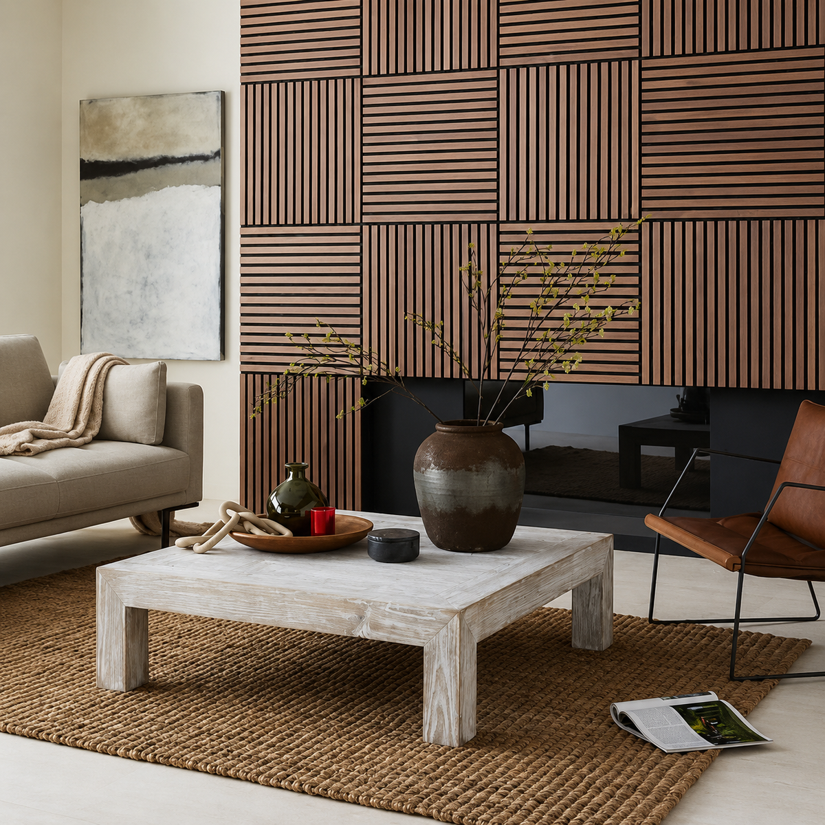 Panneau mural acoustique en bois – Transformez votre pièce en seulement 30 minutes – (70 cm x 70 cm)